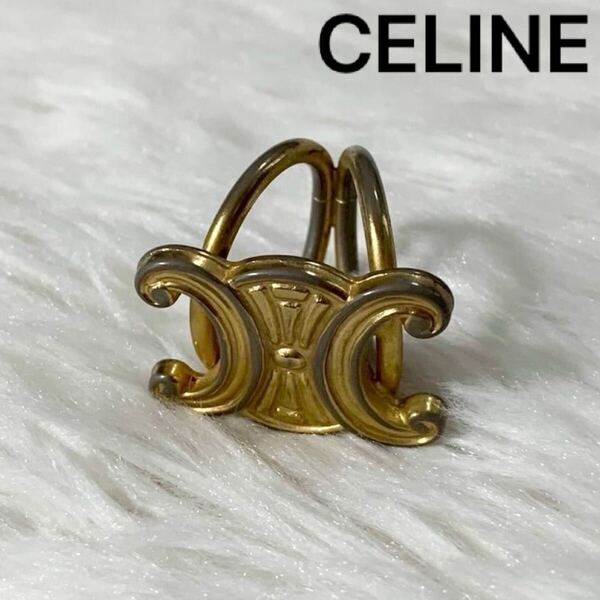 CELINE セリーヌ マカダム トリオンフ ロゴ スカーフリング ゴールドカラー アクセサリー