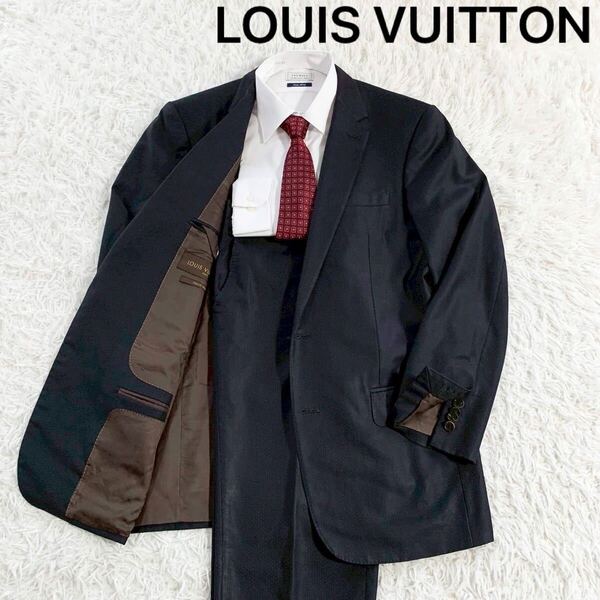 LOUIS VUITTON ルイヴィトン スーツ セットアップ 2B ダークネイビー ドット柄 水玉 テーラードジャケット スラックス パンツ 超極上