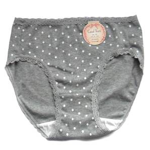 Casual Shorts 水玉総柄×フラワーレース ショーツ M 綿100% 柔らかな肌ざわり ドット模様 女の子にも パンツ グレー×ホワイト新品送料込