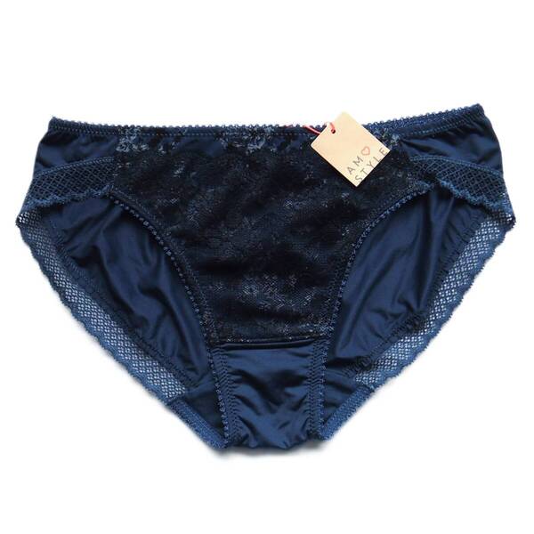 Triumph/AMOSTYLE ハーバルアロマ ショーツ M トリンプ/アモスタイル シフォンプリント&編みレース パンツ ネイビー 新品送料込 定価\1,430