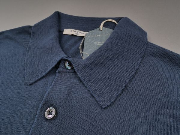【新品未使用】CIRCOLO 1901 チルコロ◆Made In Italy◆L◆春夏 コットン ニット ガーメントダイ 半袖 ポロ シャツ◆ネイビー ポロシャツ