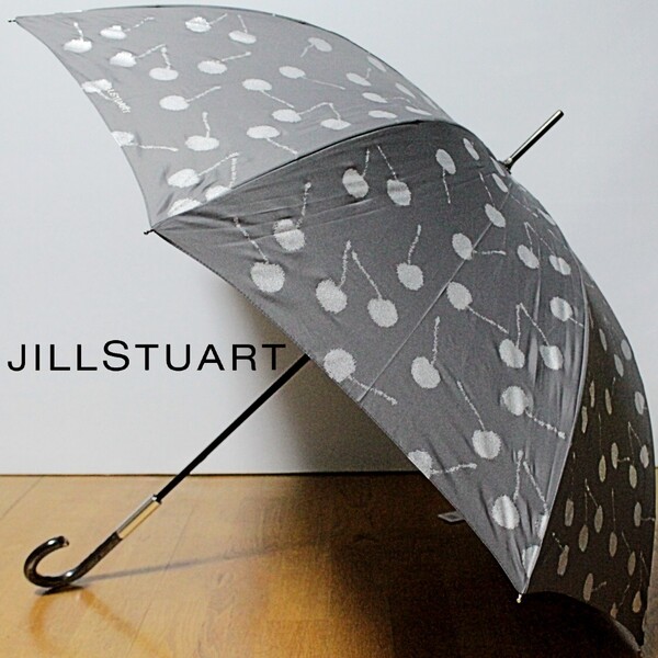 新品 JILLSTUART ジルスチュアート チェリー柄ラメプリント 長傘 雨傘 暗灰 K3818