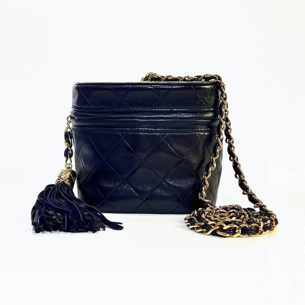 CHANEL シャネル ココマーク マトラッセ フリンジ バニティ チェーン ショルダーバッグ ブラック ラムスキン GP レディース 斜め掛けバッグ