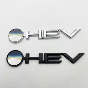 O HEV エンブレム バッジ 金属製 ハイブリッド ステッカー デカール ブラック シルバー 両面テープ付き ドレスアップ カスタムパーツ