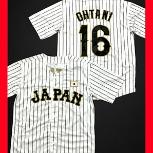 ★新品!◆激安!◆送料無料◆大き目L~XL◆大谷翔平*WBC,侍ジャパン,半袖シャツ,ユニフォーム*白&黒ストライプ*ワッペン付き*野球.スポーツ