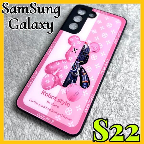 Samsung Galaxy S22 5Gケース TPU強化カラス ピンク 可愛い お洒落 BEAR カメラ保護 サムスン ギャラクシーs22カバー