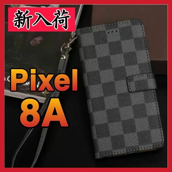売上No1 Google Pixel 8aケース 手帳型 黒色 チェック柄 PUレザー 高級感 大人気 グーグルピクセル8aカバー ブラック 耐衝撃 カード収納