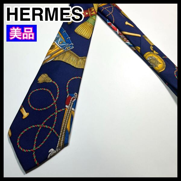 希少 美品 HERMES エルメス ネクタイ ヴィンテージ スカーフ柄 マルチカラー シルク