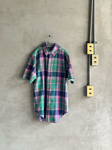 90s 90年代 Ralph Lauren classic fit ラルフローレン クラシック マドラスチェック インド綿 ボタンダウン 半袖シャツ BD コットン