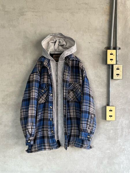 90s 90年代 cold storage フランネル フーディー パーカー スウェット ネルシャツ XL スケート ストリート OLD スクール グランジ オルタナ