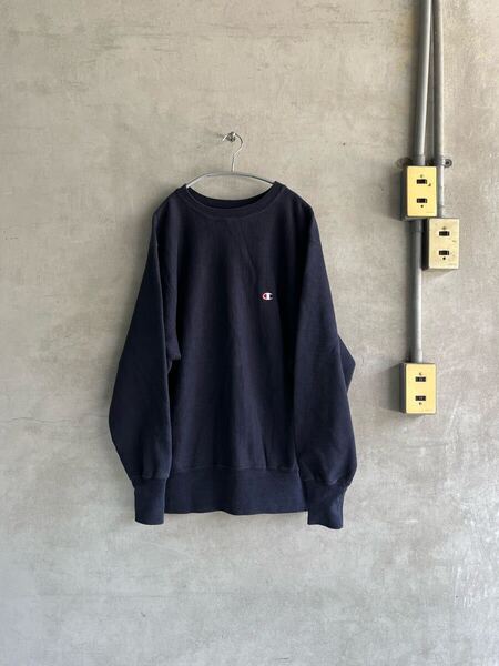 90s 90年代 champion チャンピオン リバースウィーブ REVERSE WEAVE USA製 ビンテージ スウェット トレーナー ネイビー 無地 刺繍 タグ L