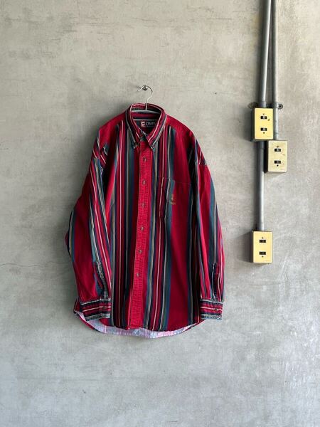90s 90年代 CHAPS Ralph Lauren チャップス ラルフローレン ランダム ストライプ ボタンダウン 長袖シャツ 綿 コットン 香港製 XL 廃盤