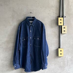 90s 90年代 Calvin Klein Sport カルバンクライン スポーツ 濃紺 真紺 長袖 デニムシャツ ブランド 古着 ワーク デザイン 青 インディゴ