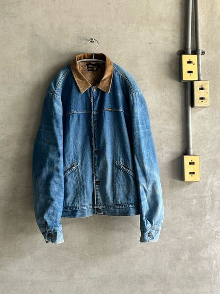 70s 70年代 80s 80年代 Wrangler ラングラー ビンテージ デニムボア ジャケット コーデュロイ 襟 USA製 旧タグ 紺タグ ハチノス 鬼ヒゲ OLD
