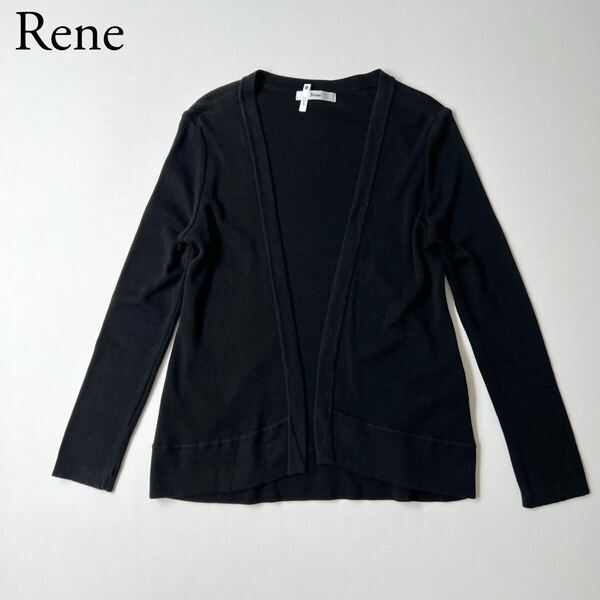 良品 Rene ルネ ニットカーディガン ボタンレス トップス 長袖 ブラック 羽織 34 レディース
