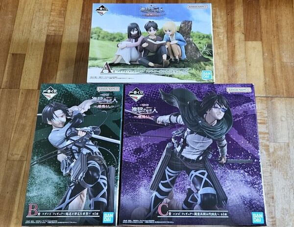 最安!進撃の巨人 一番くじ 地鳴らし A賞 エレン&ミカサ&アルミン フィギュア B賞リヴァイ C賞 ハンジ D賞 E賞 アクリルボード 5種セット