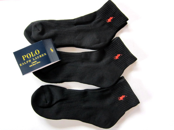 POLO ラルフローレン新品!3足セット マーク刺繍くるぶし丈ソックス 25-27cm黒OR 送料無料RALPHLAUREN パイル靴下