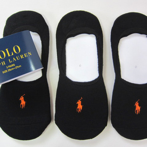 POLO ラルフローレン新品!3足セット マーク刺繍入りベリーショートソックス 25-27cm黒OR 送料無料 フットカバー ハーフパイル