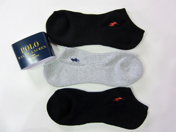 POLO ラルフローレン新品!3足セット マーク刺繍アンクルソックス 25-27cm黒紺灰OR 送料無料RALPHLAUREN 靴下