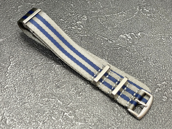 20mm NATOベルト グレー ブルー ストライプ 腕時計ベルト ナイロンファブリック バンド