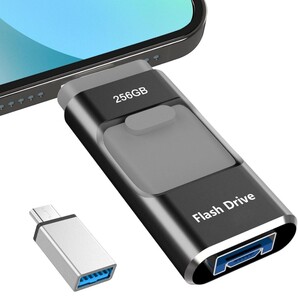 【専用アプリ不要】4in1 iPhone対応 USBメモリ 256GB アプリ不要 データ移行 usb スマホ 写真データ保存 iOS/USB/Type-C/Micro