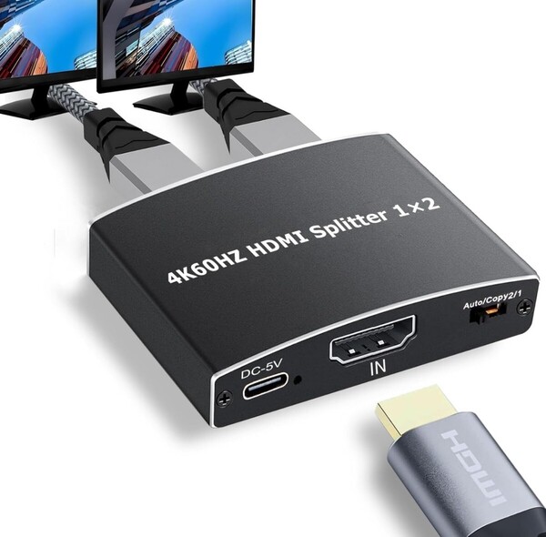 【2025新型 HDMI 2.0b 分配器】 HDMIスプリッター 1入力 2出力 4K@60Hz 同時出力 HDCP2.3解除 オーディオ同期 複数出力 RGB/HDR10+/3D対応