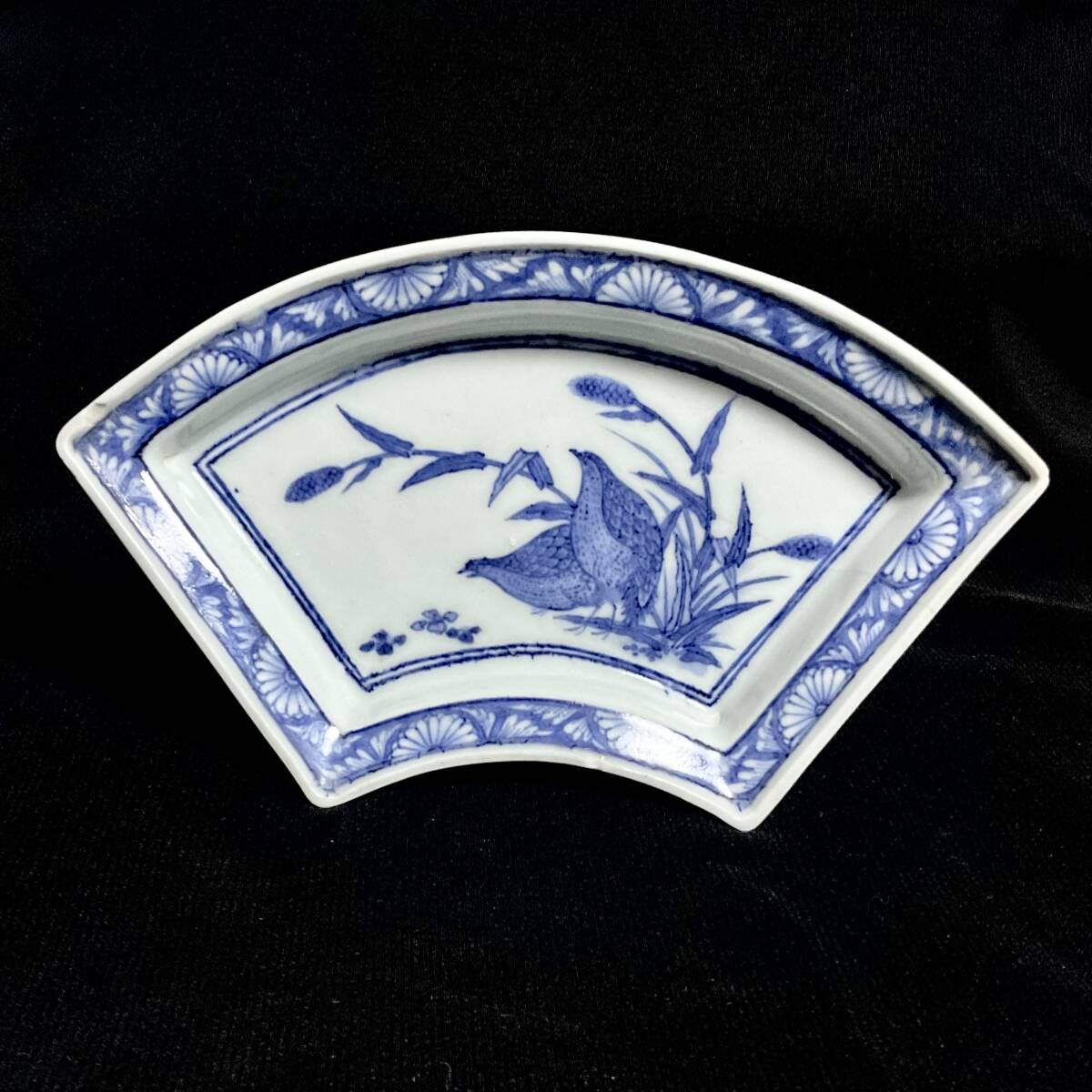 125『染付 唐子 櫛高台 皿』 /骨董品 古美術 古玩 アンティーク