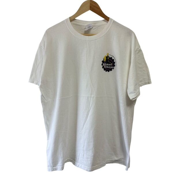 古着卸 (T008)メンズレギュラーTシャツ XL ホワイト 両面プリント フィットネス 企業 英文字 ジム ギルダン 筋肉