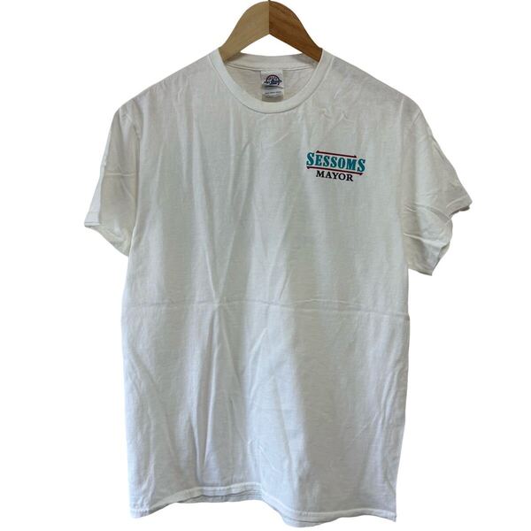 古着卸 (T010)メンズレギュラーTシャツ XL ホワイト 両面プリント 英文字 デルタ