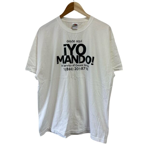 古着卸 (T019)メンズレギュラーTシャツ XL ホワイト 企業 両面プリント 英文字 白黒プリント フルーツオブザルーム