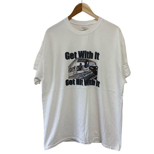 古着卸 (T021)メンズレギュラーTシャツ XL ホワイト ギャング ヒップホップ 拳銃 アメリカ チカーノ 両面プリント 英文字