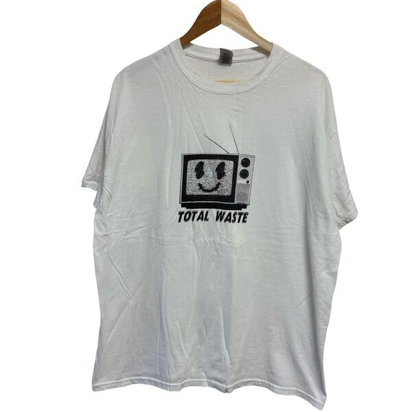 古着卸 (T023)メンズレギュラーTシャツ XL ホワイト イラスト プリント キャラクター テレビ 英文字