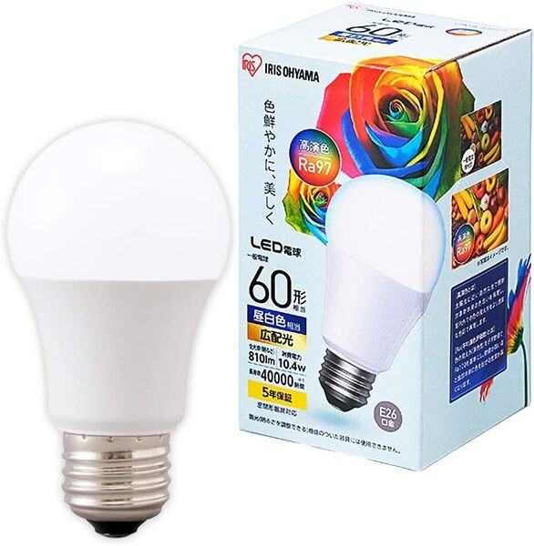 アイリスオーヤマ LED高演色電球 E26 60形相当 昼白色 LDA10N-G-6T5HR 4個
