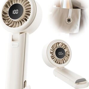 ハンディファン 携帯扇風機手持ち扇風機 USB充電式 バッテリー残量表示 5段階風量調整 LEDディスプレイ ストラップ付きカラビナ付き