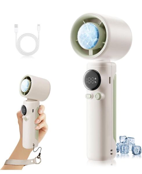ハンディファン 冷却プレート【角度調整可能・超強風・100無段階調節】携帯扇風機 5000mAh大容量 LEDディスプレイ表示 7枚羽根Type-C充電式