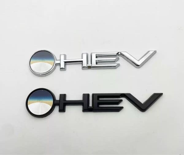 O HEV エンブレム バッジ 金属製 ハイブリッド ステッカー デカール ブラック シルバー 両面テープ付き ドレスアップ カスタムパーツ