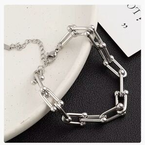 Silver シルバー チェーン ブレスレット U字ロック ハードウェア ステンレス 高品質 人気 アクセサリー レディース