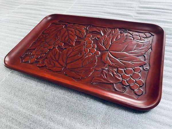 鎌倉彫 / 尺 2×8 角盆 / 葡萄 和盆 トレー 伝統工芸品 木製漆器 漆塗り 伝統的工芸品 工芸美術 天然木 昭和レトロ 和モダン