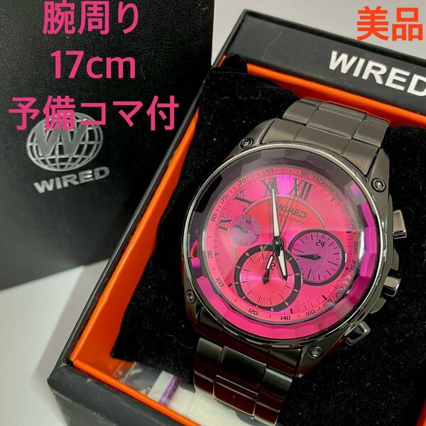 美品☆電池新品☆送料込☆セイコー SEIKO ワイアード WIRED クロノグラフ 腕時計 ブラック/ピンク 7T11-0BD0 AGAV746