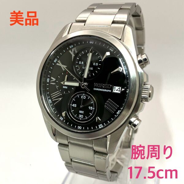 美品☆電池新品☆送料込☆セイコー SEIKO ワイアード WIRED クロノグラフ メンズ腕時計 黒 ブラック ペアスタイル VD57-KZ10 AGAT404