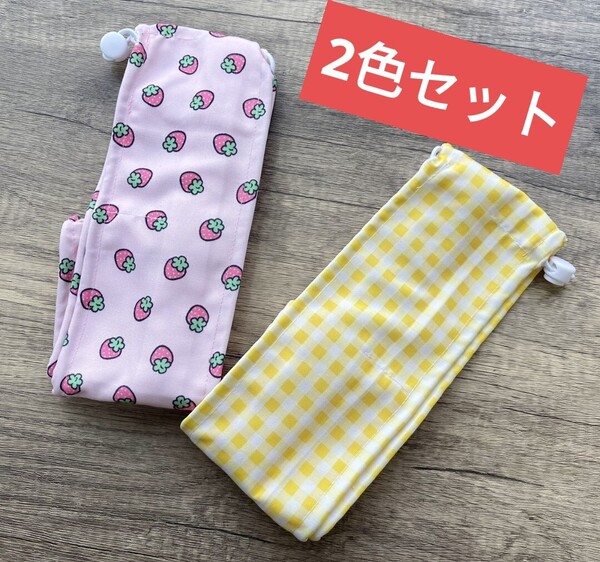 Lサイズ 2色セット いちごピンク/イエローチェック ひんやりネッククーラー犬用 冷却タオル 冷却首巻
