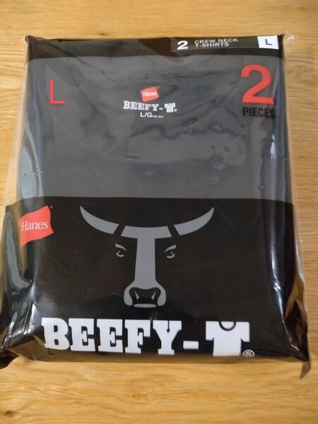ビーフィー 2枚組 黒 ブラック メンズ ユニセックス Tシャツ 半袖 L ヘインズ Hanes Tee クルーネック
