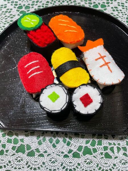 ♪ ako♪ 新品 洗える手作りフエルトおままごと おすしセットC 寿司 sushi ハンドメイド 幼稚園 保育園 おい お家遊び お孫さん