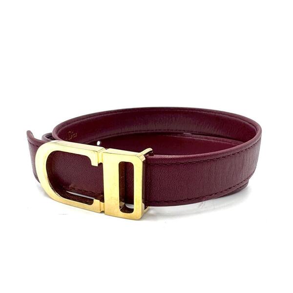【美品】ChristianDior ディオール ヴィンテージ レザーベルト ボルドー×ゴールド