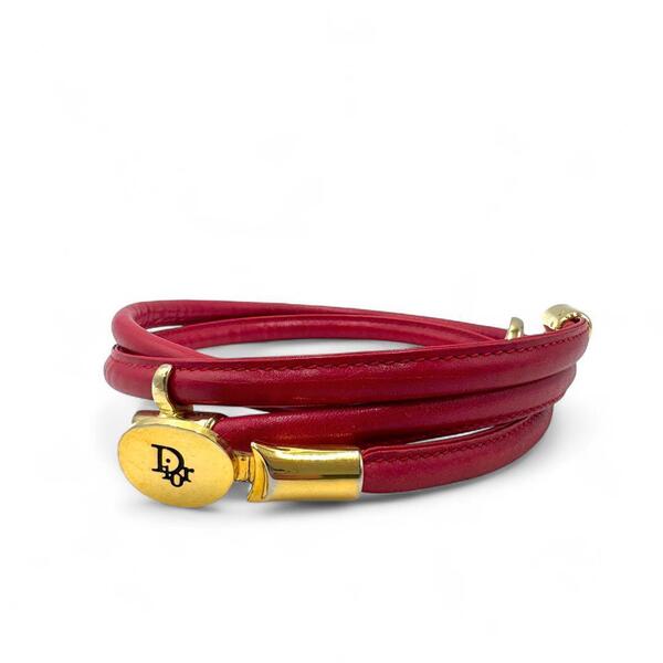 【美品】ChristianDior ディオール ヴィンテージ レザーベルト レッド×ゴールド