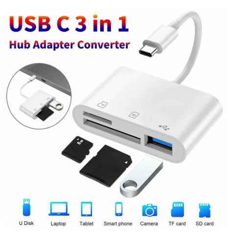 送料無料 未使用品 Type-C 3in1 SDカードリーダー TF USB アダプター 白 ホワイト