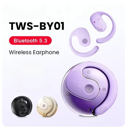 TWS-BY01 ワイヤレス ヘッドセット イヤホン ヘッドフォン マイク付 パープル 開放式 耳掛け式 フック 落下防止 スポーツ f5