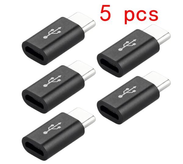 5個セット ブラック Micro USB(メス) to Type-Cアダプタ 変換コネクタ microBメス USBCオス 送料無料
