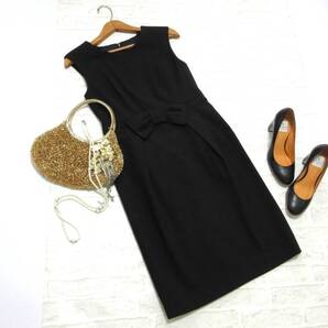 美品 送料込み GRACE Class グレース クラス ブラック ウエスト リボン ウール ワンピース ( 日本製 黒オケージョン セレモニー およばれ )