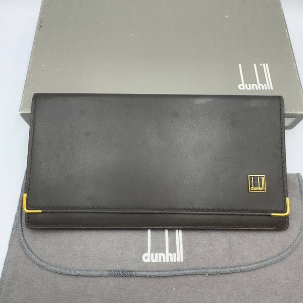 美品 ダンヒル 長財布 グレー レザー 小銭入れ無し メンズ 二つ折り財布 カードケース 札入れ